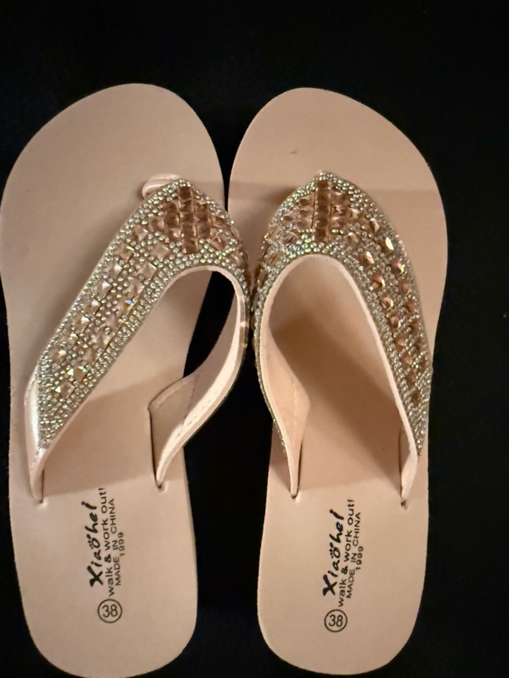 Embellished Blush Pink Women's Jewel-Accented Flip Flop Sandals by